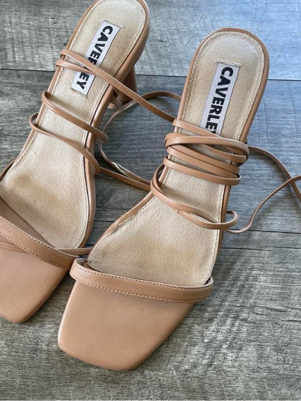Caverley Tan Strappy Square-Toe Heeled Sandals
